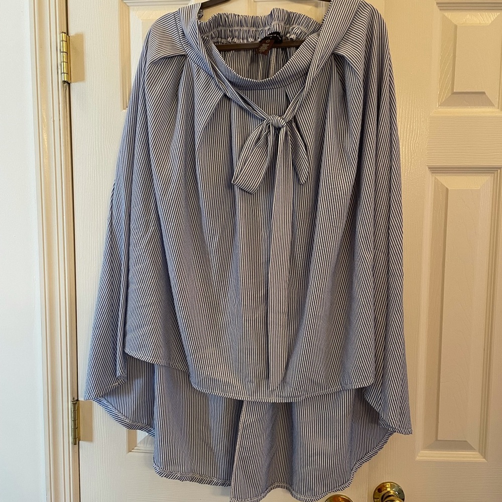 Fashion to Figure Blue Striped High Low Skirt